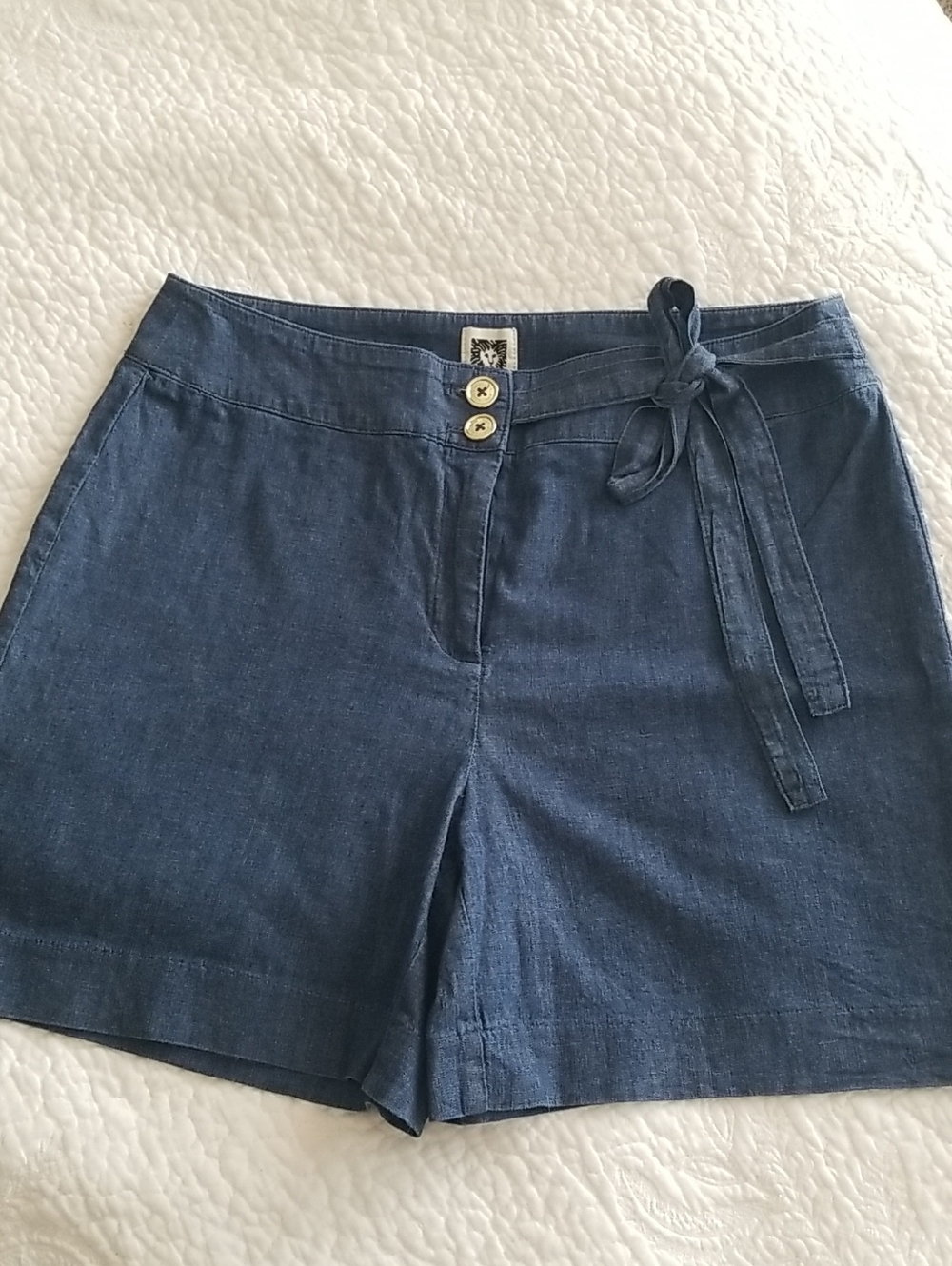 Anne Klein Chambray Tie-Waist Shorts - Blue